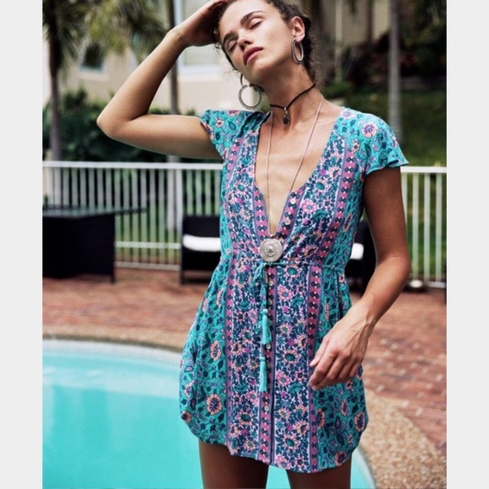 Kauai Mini Dress Turquoise- Australian Size 14